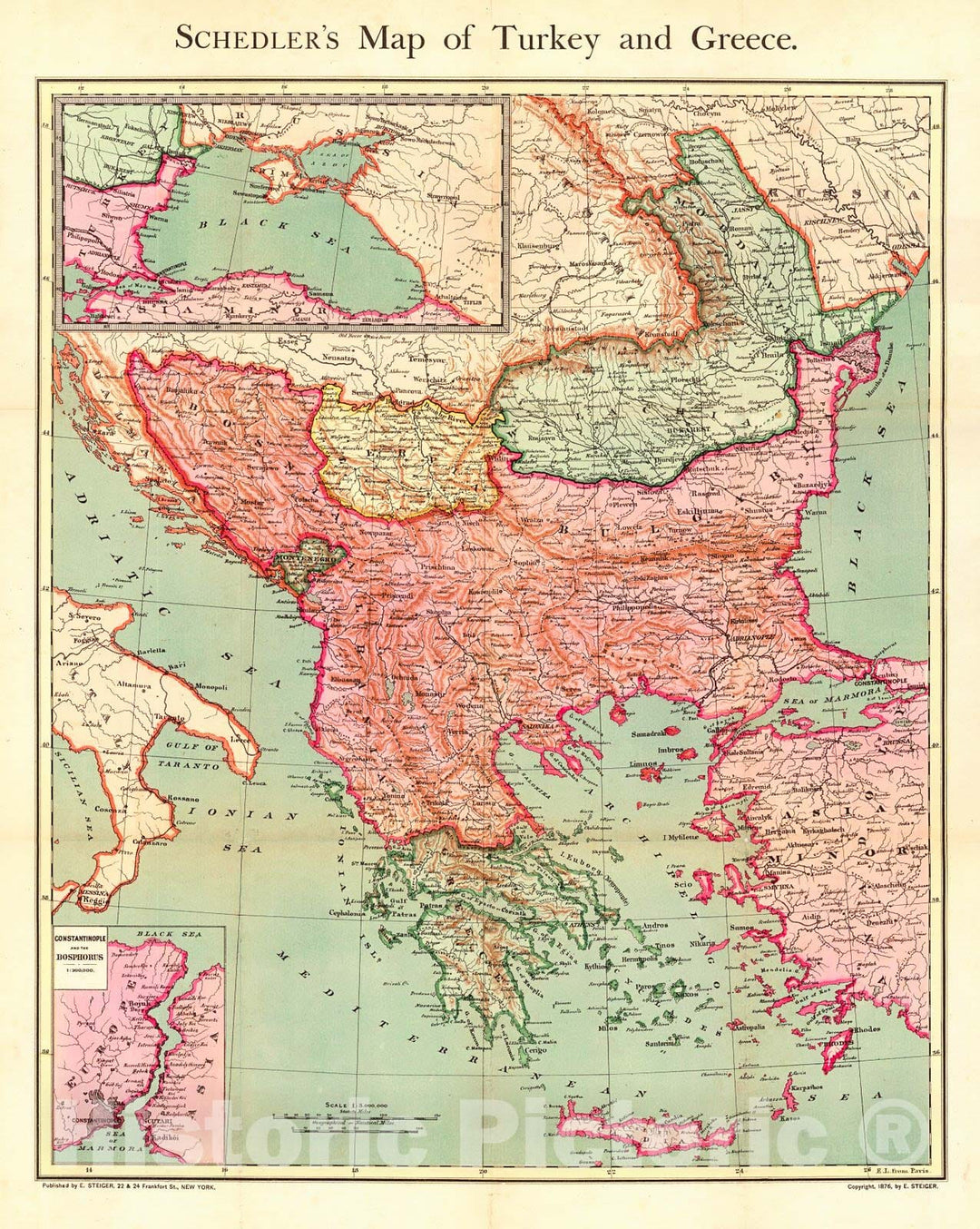 Historic Map : 1876 Schedler's Map of Turkey and Greece : Vintage Wall Art