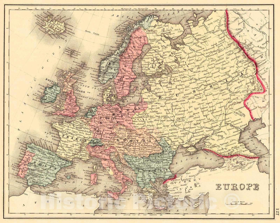 Historic Map : 1876 Europe : Vintage Wall Art