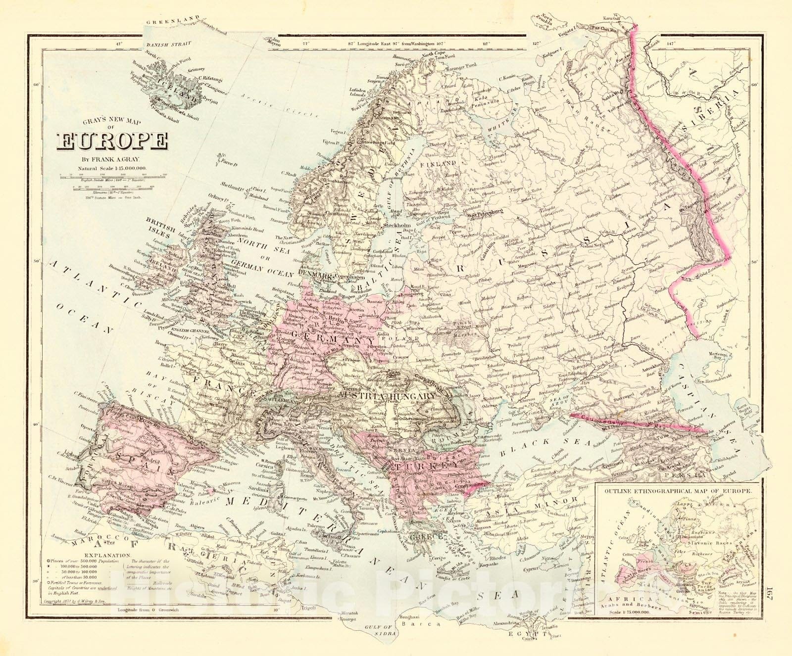 Historic Map : 1877 Gray's New Map of Europe : Vintage Wall Art