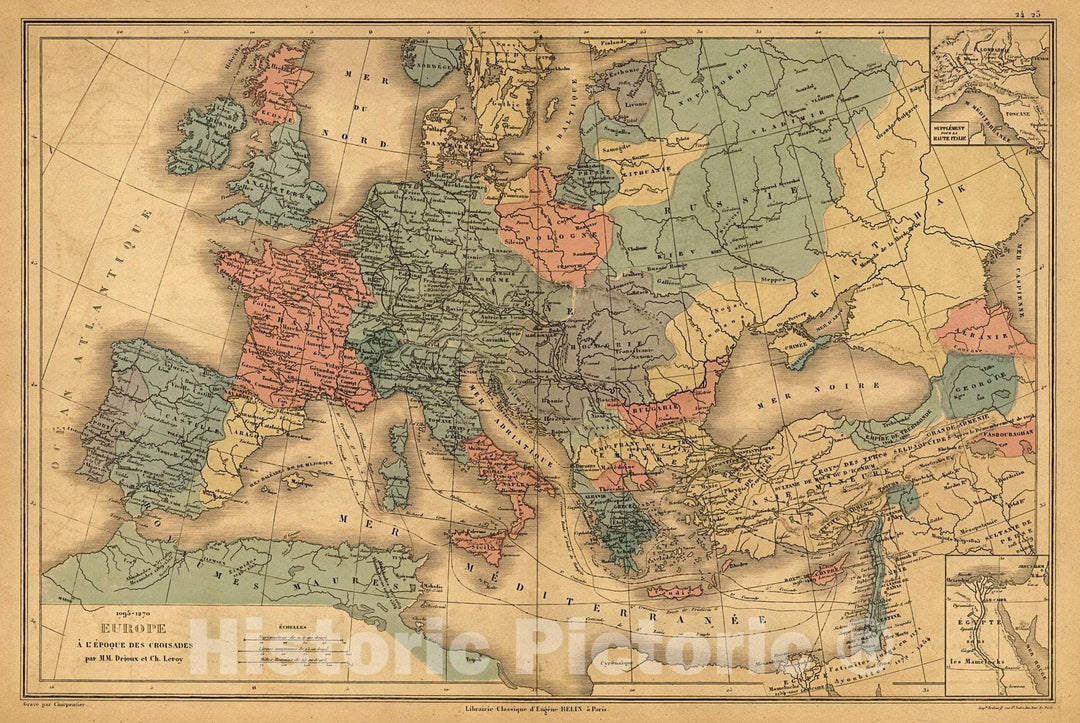 Historic Map : 1878 Europe A L' Epoque des Croisades : Vintage Wall Art