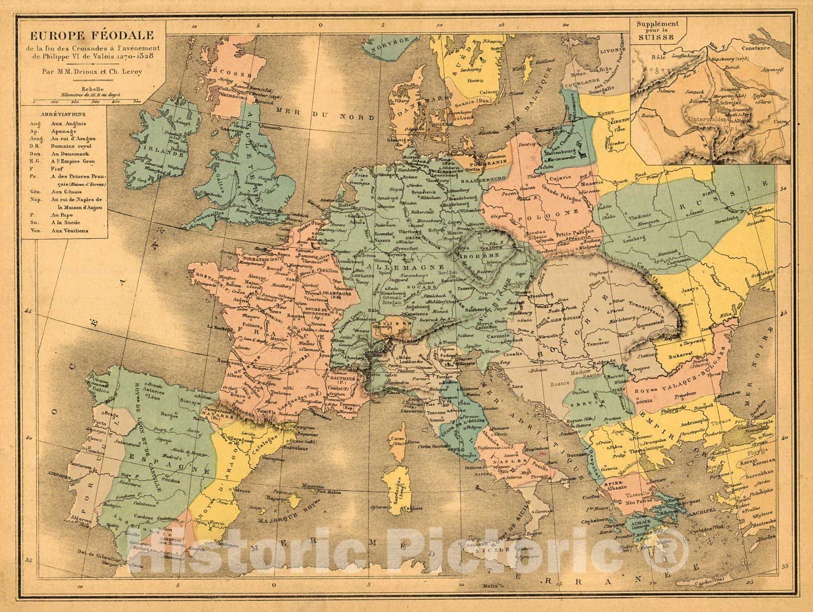 Historic Map : 1878 Europe F&eacute;odale : Vintage Wall Art