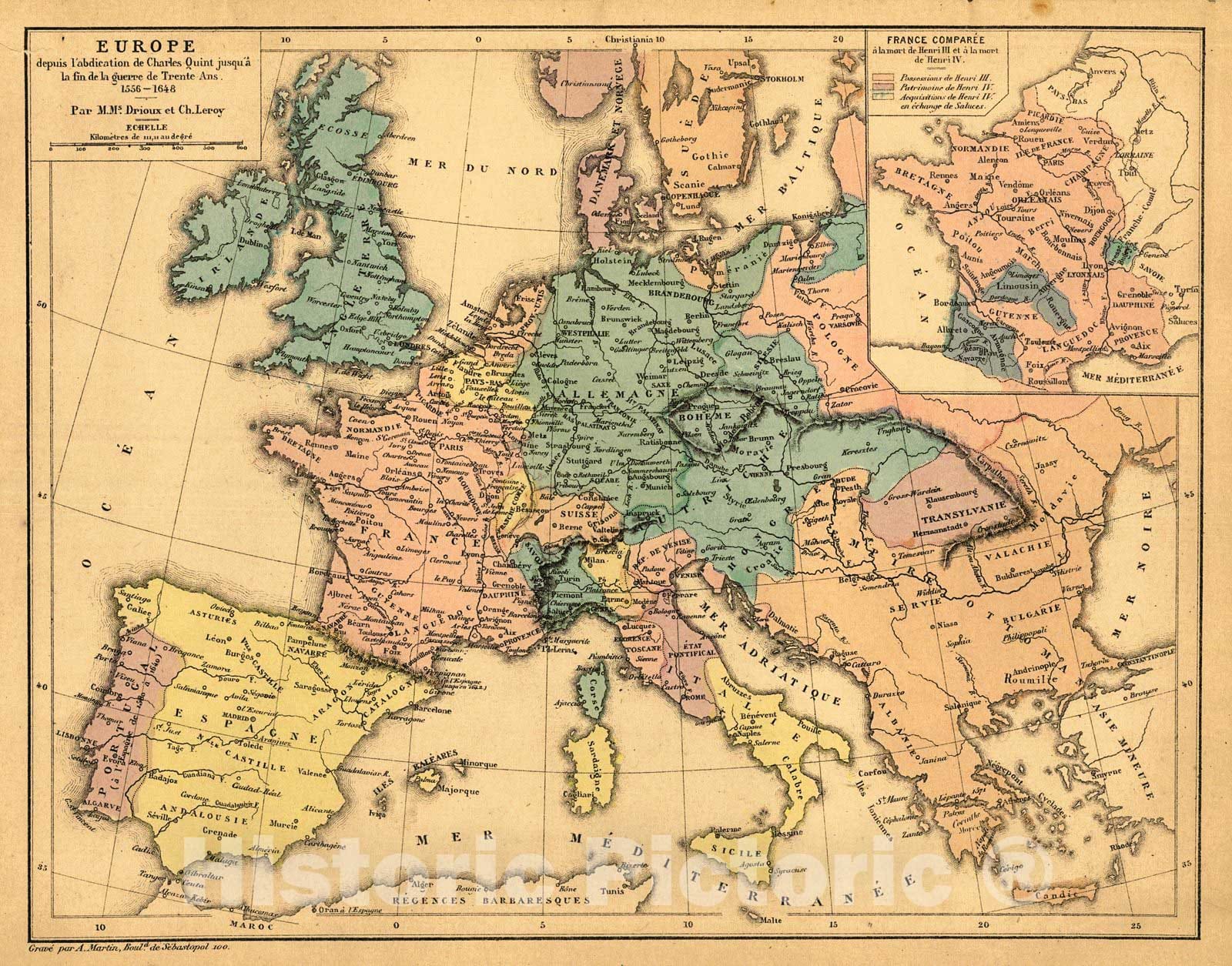 Historic Map : 1878 Europe depius l' abdication de Charles Quint jusqu a la fin de la guerre de Trente Ans. : Vintage Wall Art