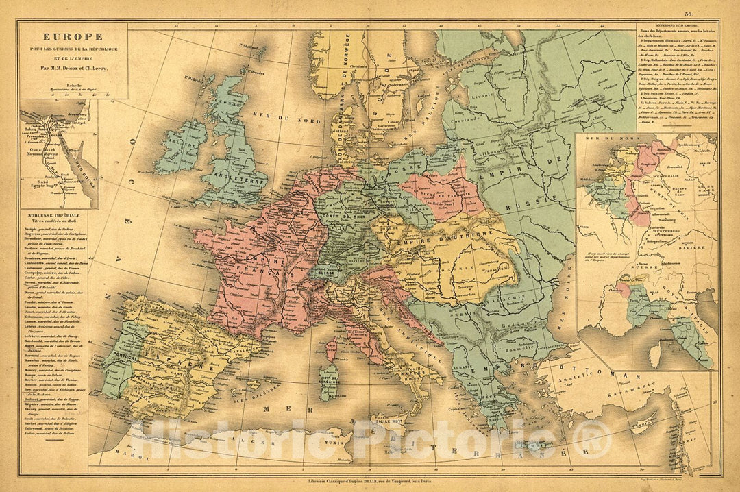 Historic Map : 1878 Europe Pour les Guerres de la R&eacute;publique et de L' Empire : Vintage Wall Art