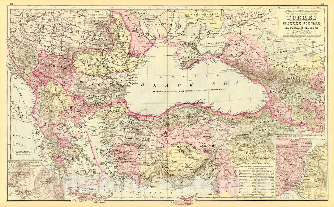 Historic Map : 1879 Gray's Map of the Countries Surronding The Black Sea: Comprising Turkey in Europe and Part of Turkey in Asia, Greece, Southern Russia, etc.  : Vintage Wall Art