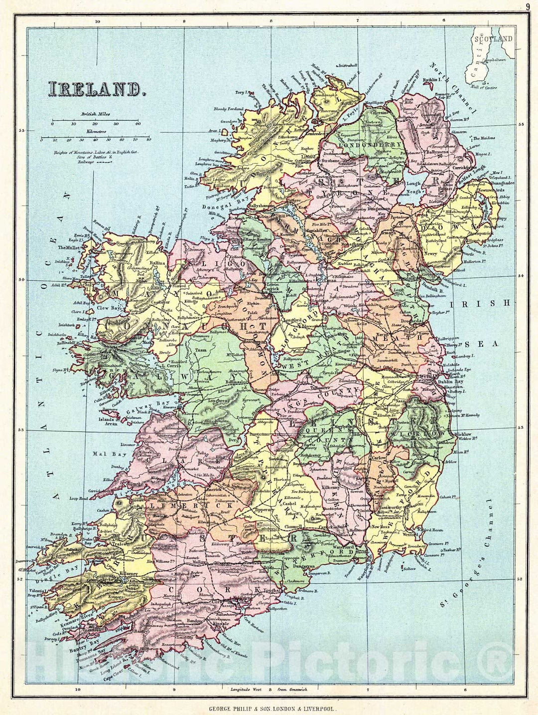 Historic Map : 1880 Ireland : Vintage Wall Art