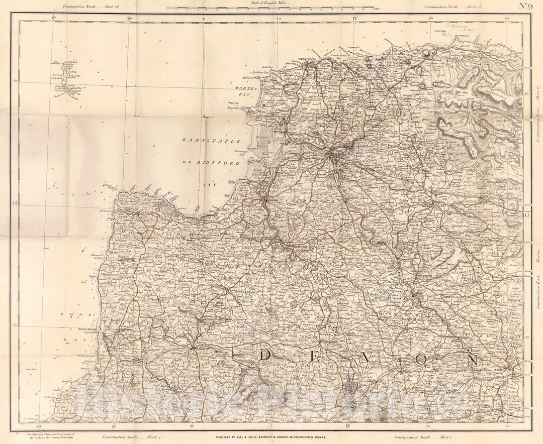 Historic Map : 1880 The 'Half Inch' Map of England for Cyclists, Tourists, Etc. - North Devon : Vintage Wall Art