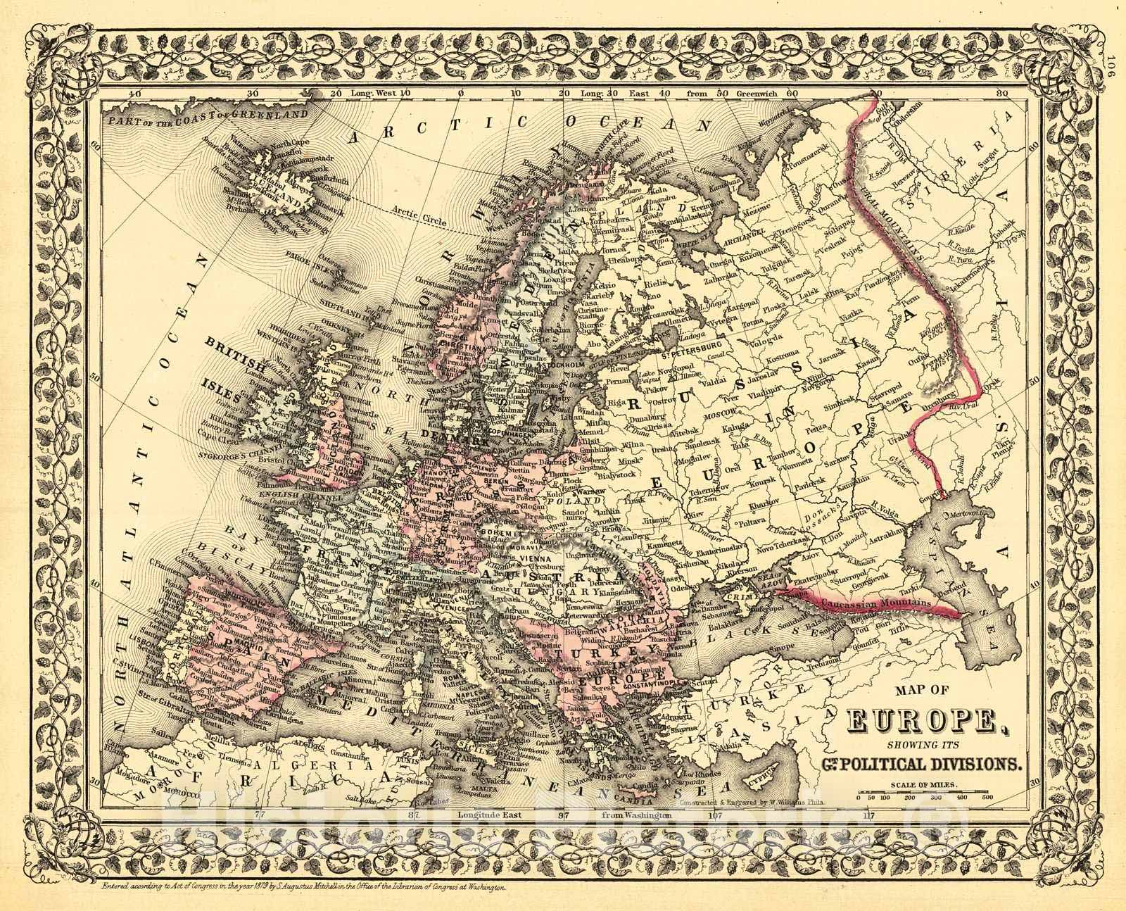 Historic Map : 1880 Map of Europe showing its Geopolitical Divisions  : Vintage Wall Art