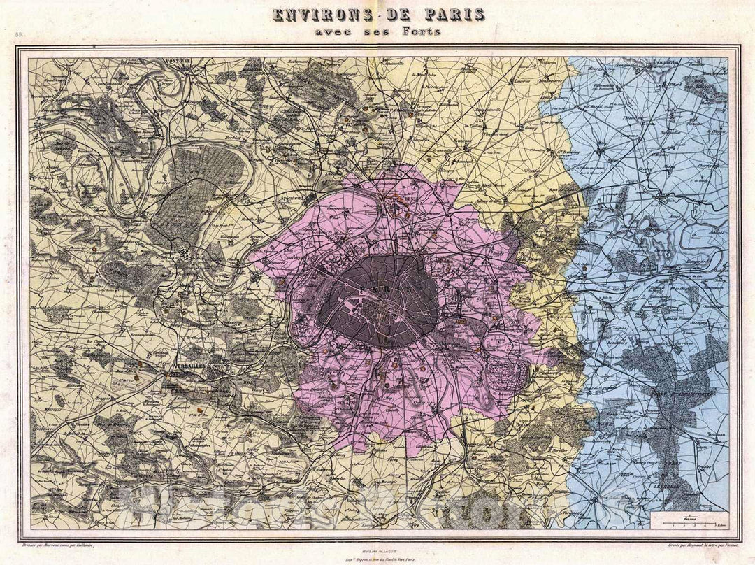 Historic Map : 1880 Environs de Paris avec ses forts : Vintage Wall Art