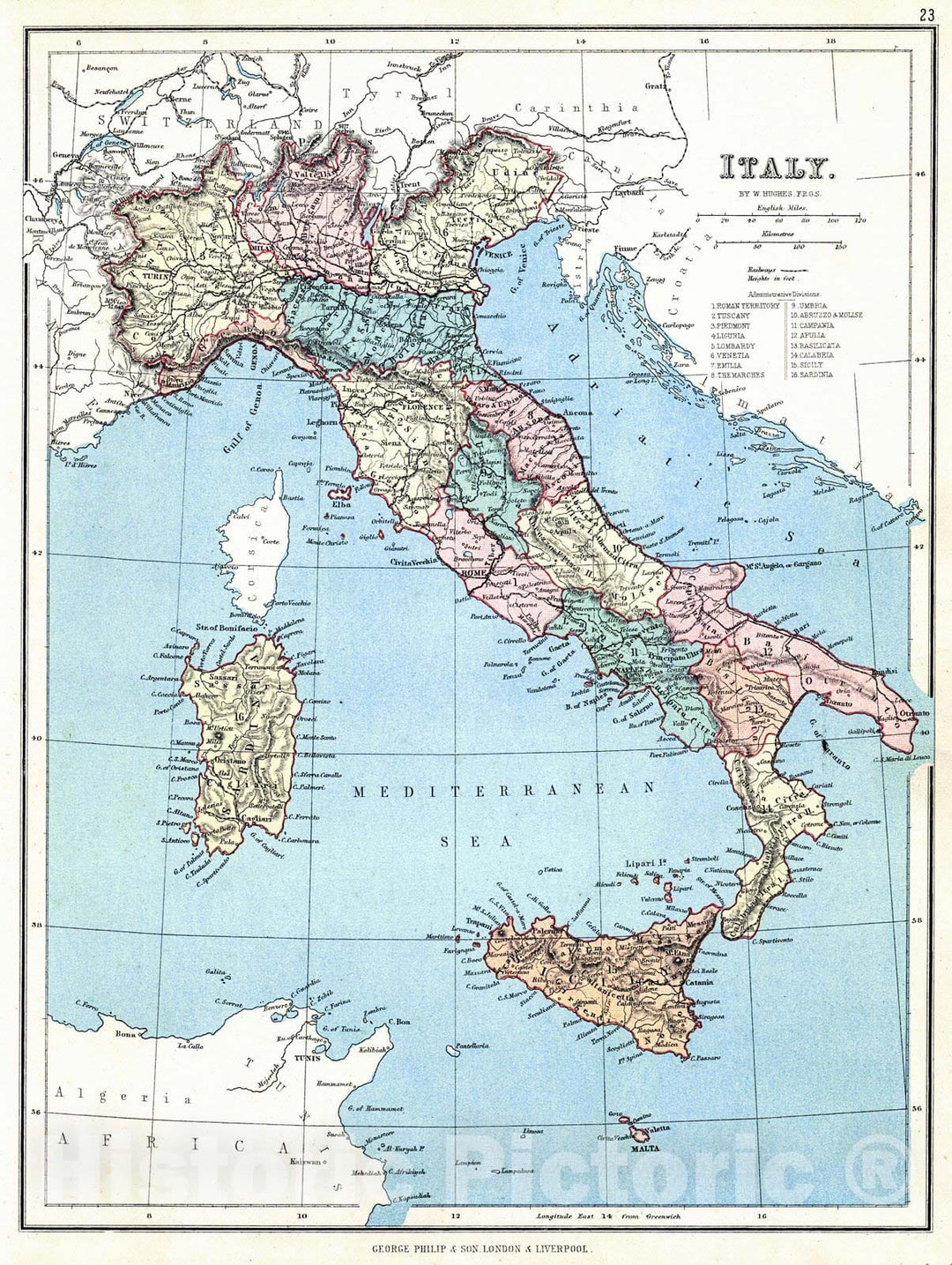 Historic Map : 1880 Italy : Vintage Wall Art