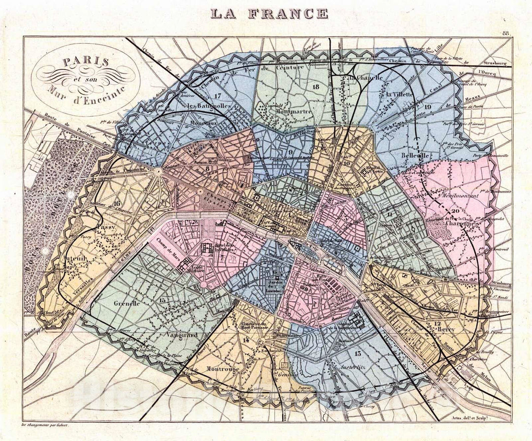 Historic Map : 1881 Paris et son Mur d'Eneeinte : Vintage Wall Art