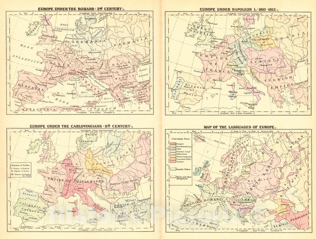 Historic Map : 1881 (Various Maps of Europe) : Vintage Wall Art