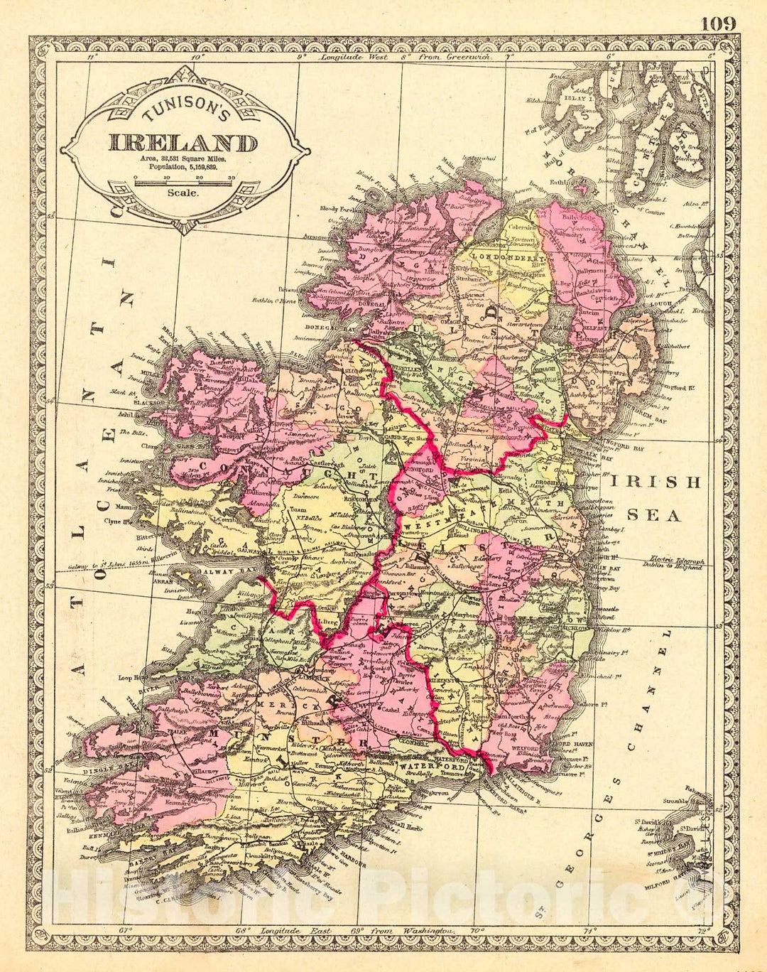 Historic Map : 1882 Tunison's Ireland : Vintage Wall Art