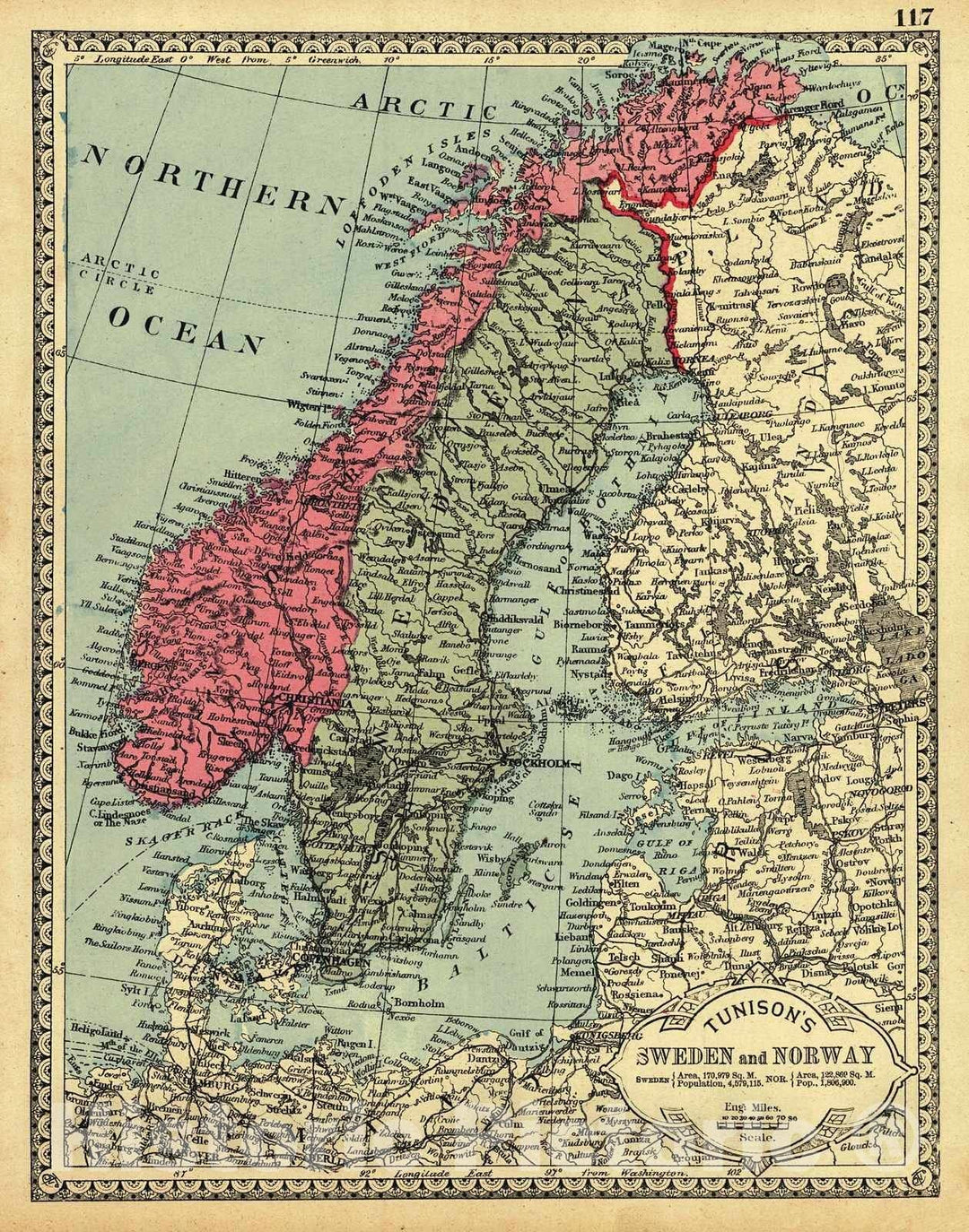 Historic Map : 1882 Sweden and Norway : Vintage Wall Art