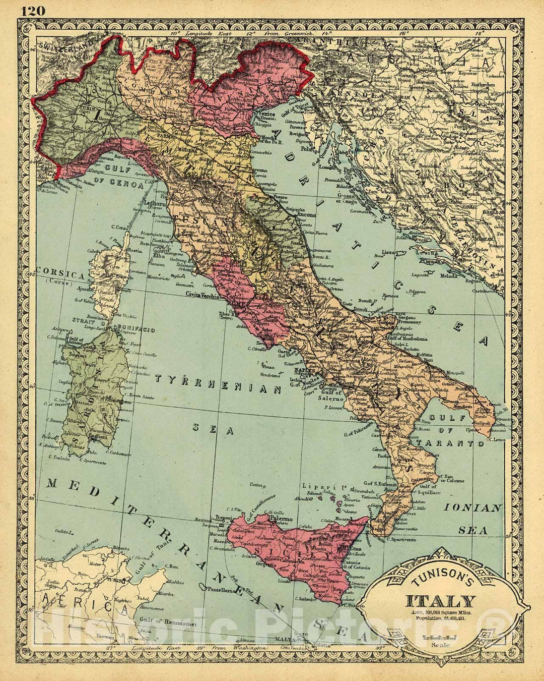 Historic Map : 1882 Italy : Vintage Wall Art