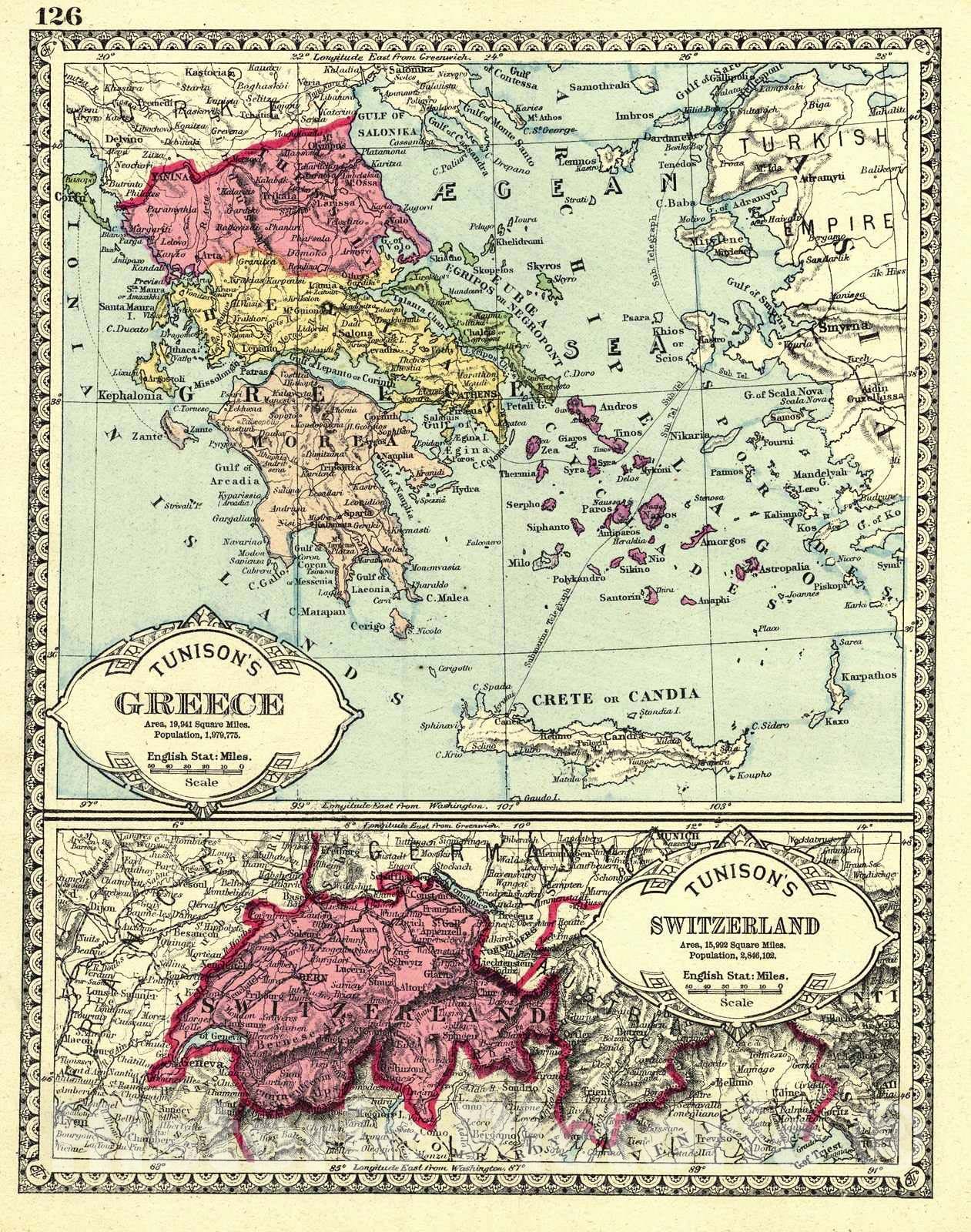 Historic Map : 1882 Greece : Vintage Wall Art