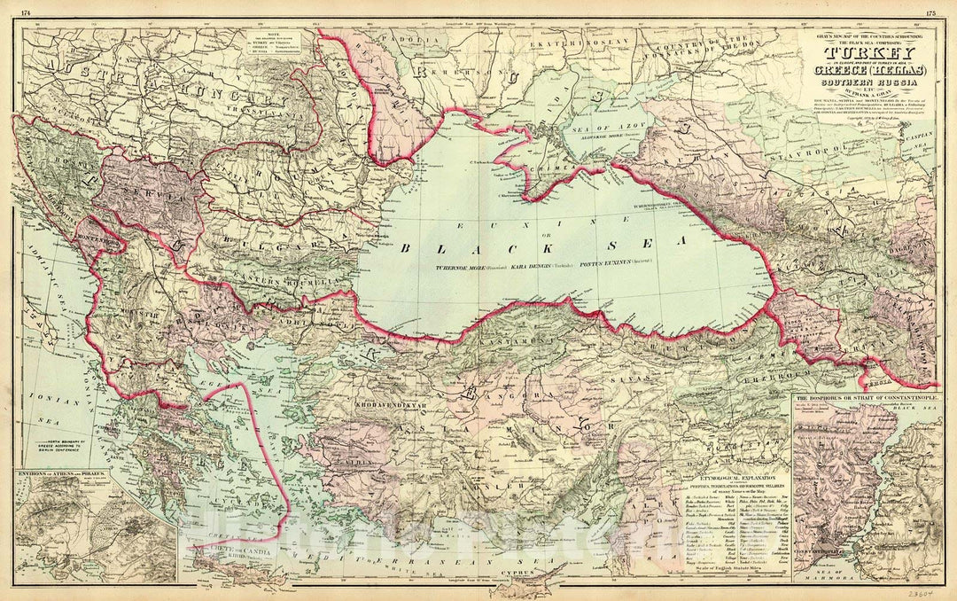 Historic Map : 1883 Turkey in Europe and part of Turkey in Asia, Greece, Southern Russia etc. : Vintage Wall Art