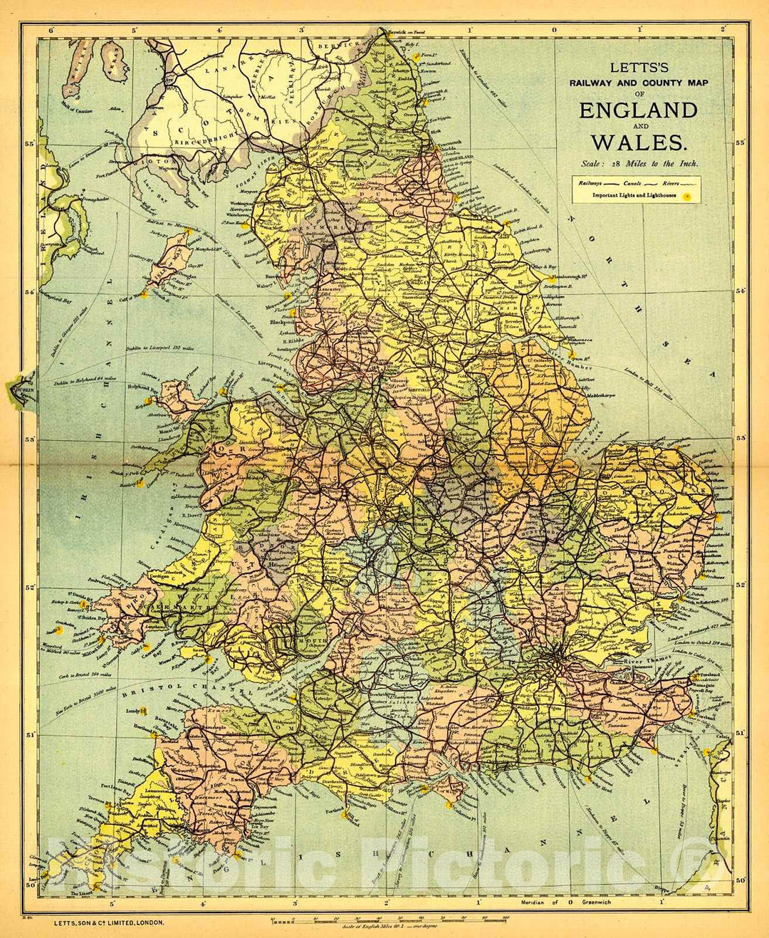 Historic Map : 1884 Railroad and County Map of England and Wales : Vintage Wall Art