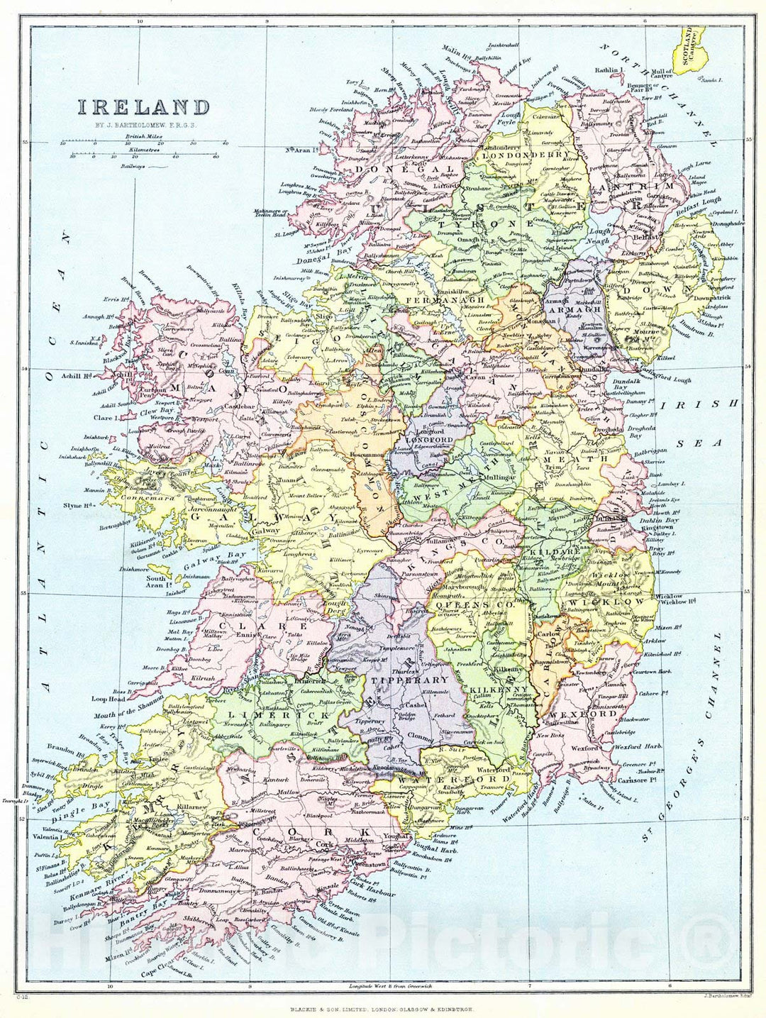 Historic Map : 1884 Ireland : Vintage Wall Art