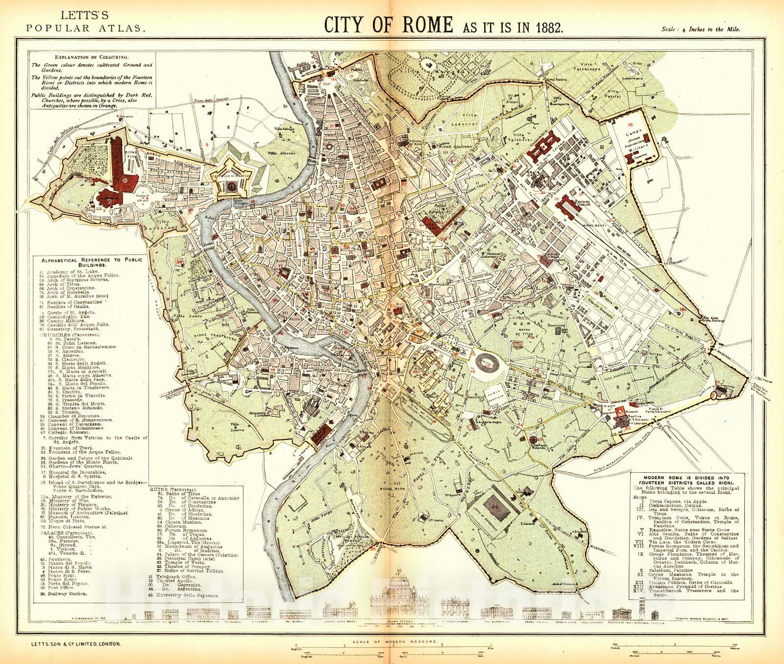 Historic Map : 1884 City of Rome as it is in 1882 : Vintage Wall Art