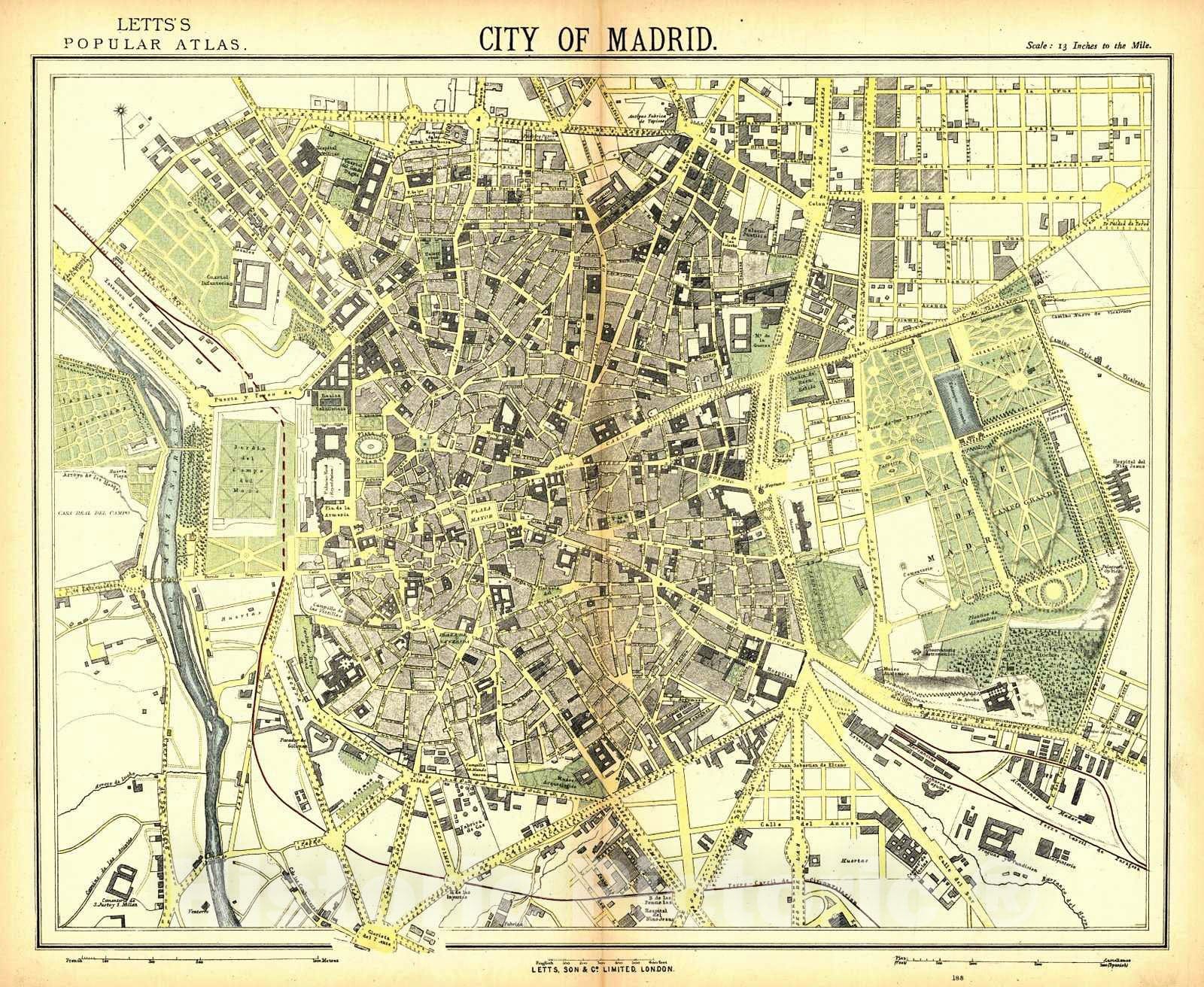 Historic Map : 1884 City of Madrid : Vintage Wall Art