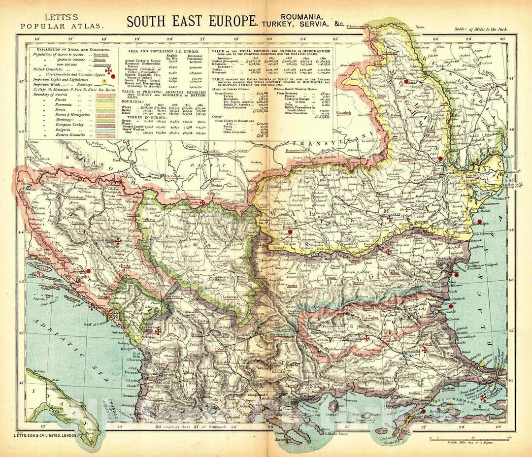 Historic Map : 1884 South East Europe : Vintage Wall Art