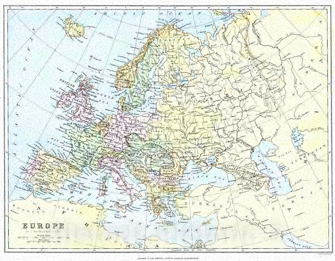 Historic Map : 1884 Europe : Vintage Wall Art