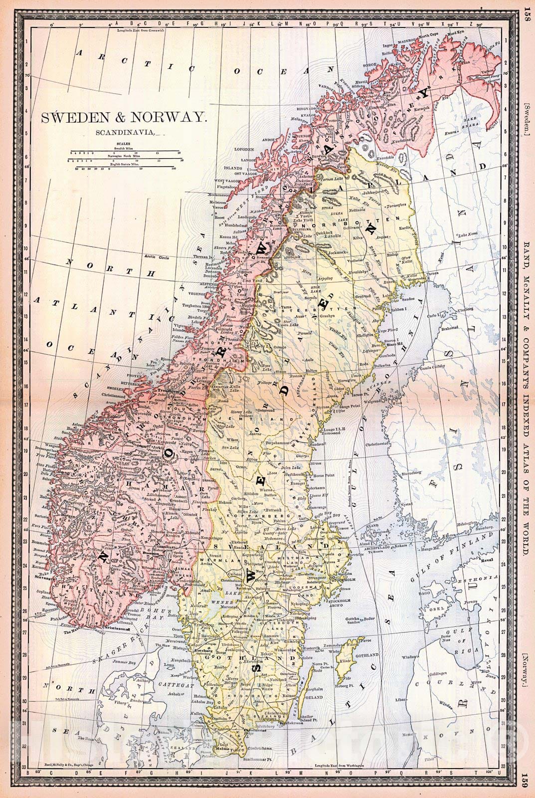 Historic Map : 1884 Sweden & Norway : Vintage Wall Art