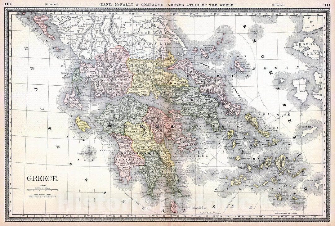 Historic Map : 1884 Greece : Vintage Wall Art