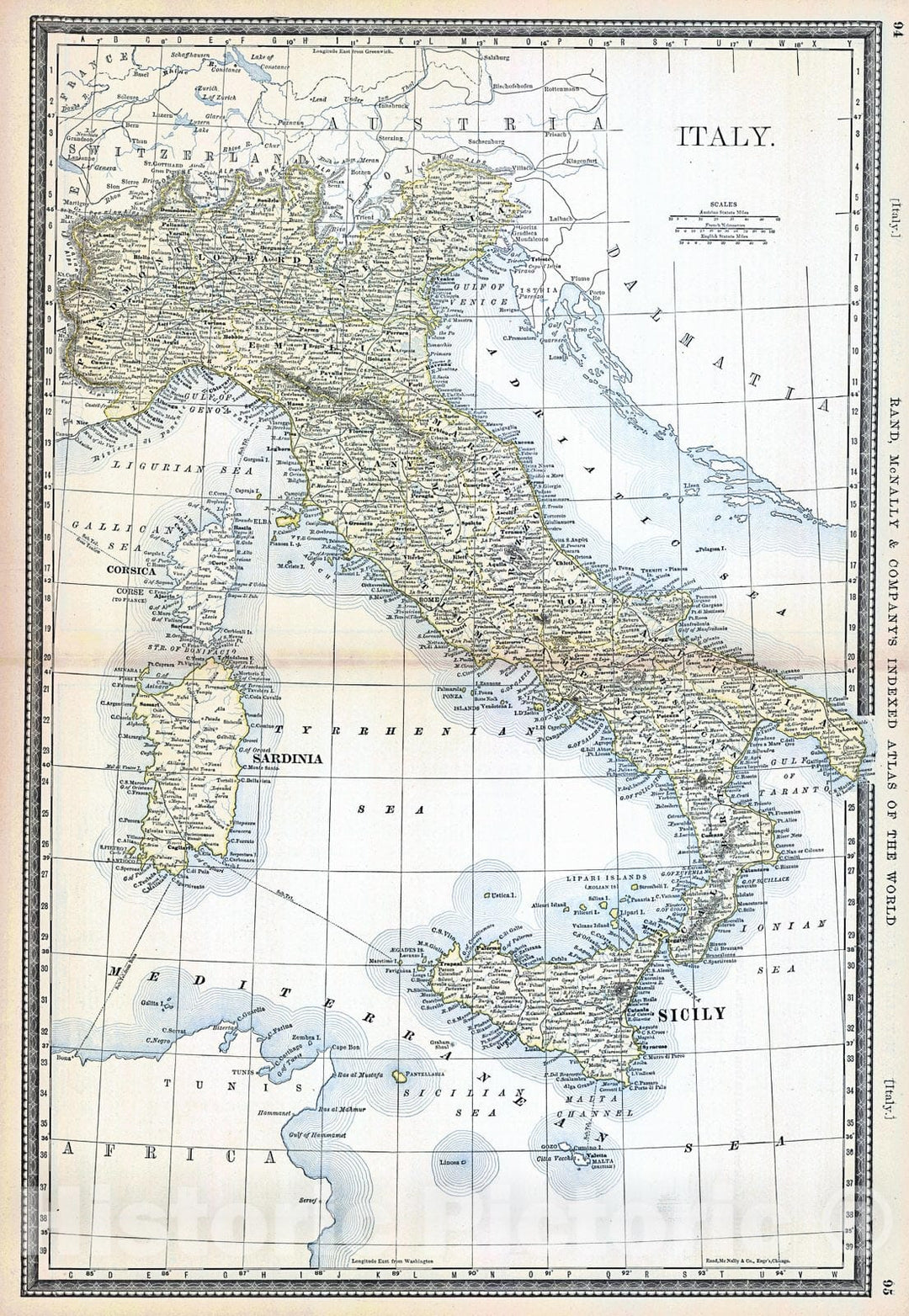 Historic Map : 1884 Italy : Vintage Wall Art