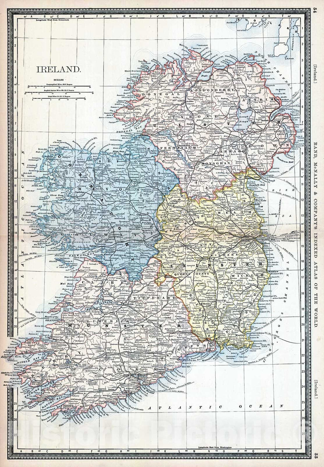 Historic Map : 1884 Ireland : Vintage Wall Art