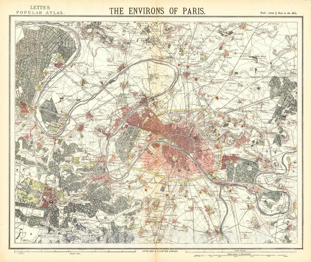 Historic Map : 1884 The Environs of Paris : Vintage Wall Art