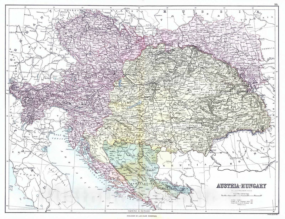 Historic Map : 1885 Austria-Hungary : Vintage Wall Art