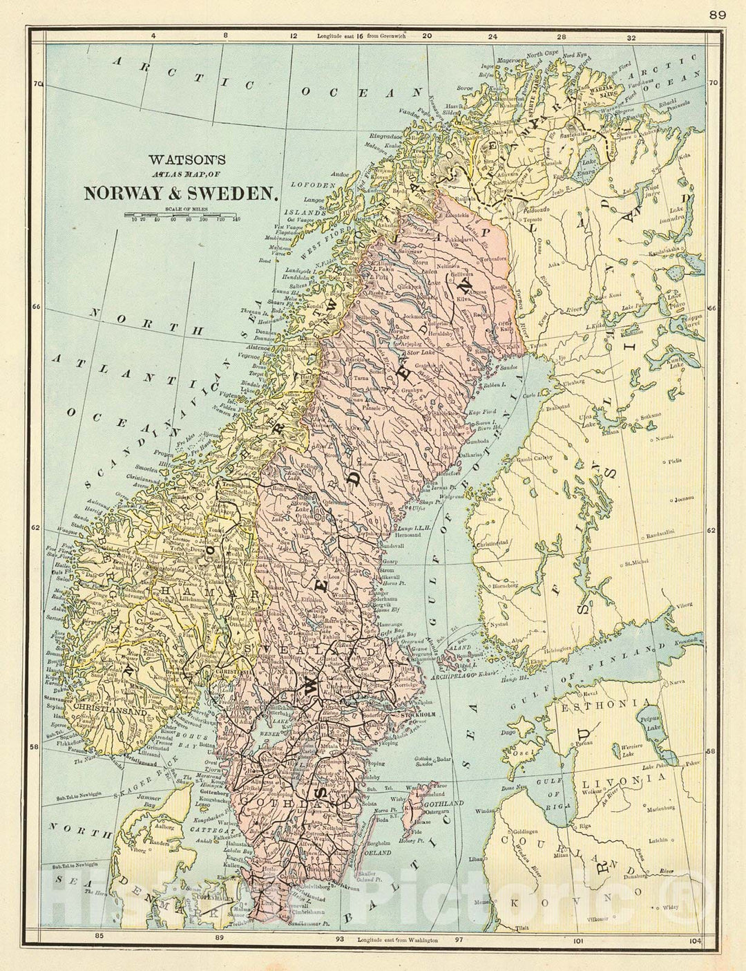 Historic Map : 1885 Norway and Sweden : Vintage Wall Art