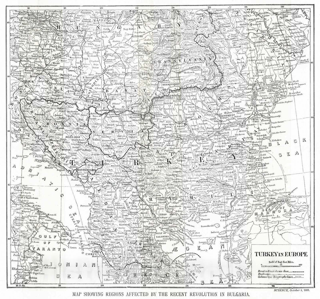 Historic Map : 1885 Turkey in Europe - Map Showing Regions Affected by the Recent Revolution in Bulgaria : Vintage Wall Art