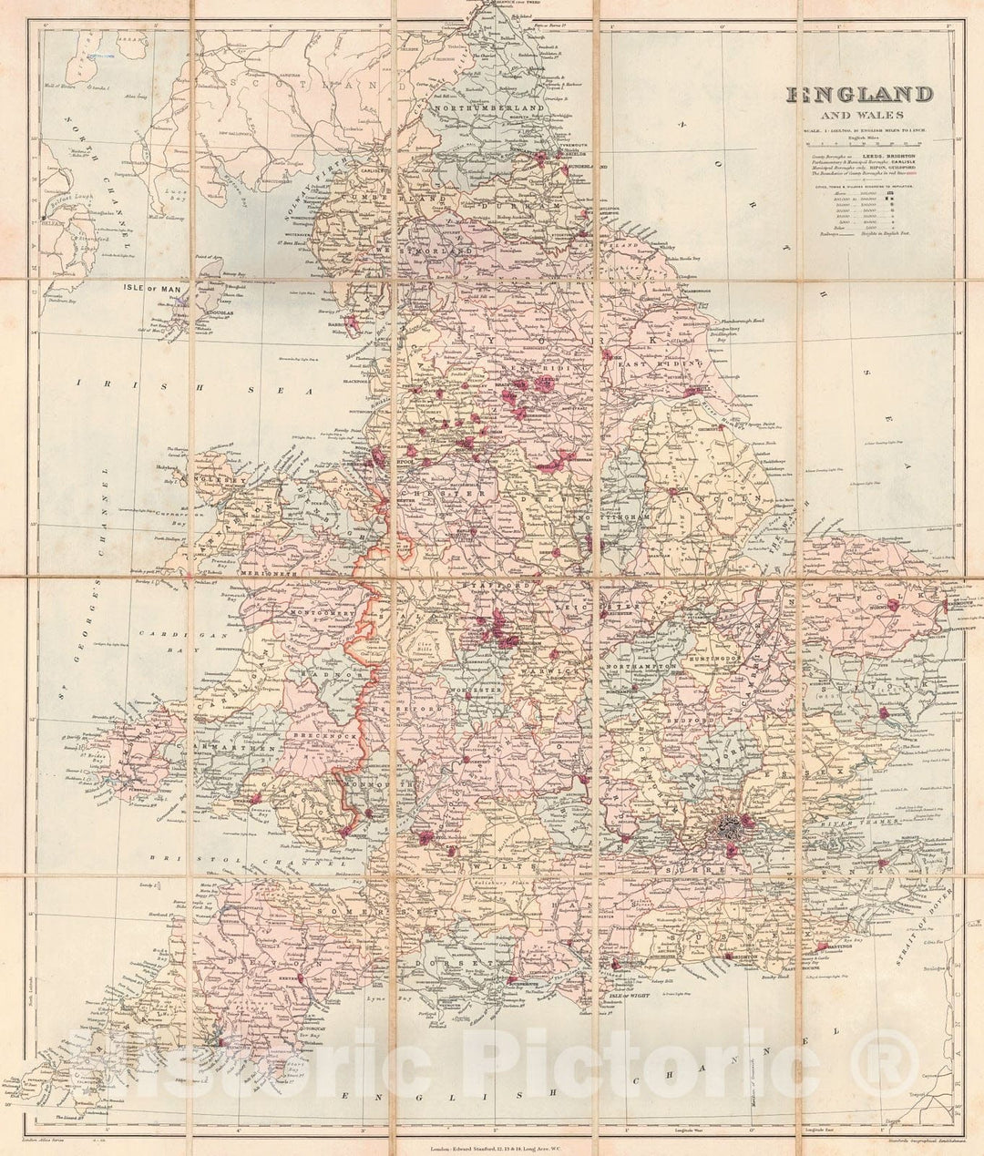 Historic Map : 1885 Map of England and Wales : Vintage Wall Art