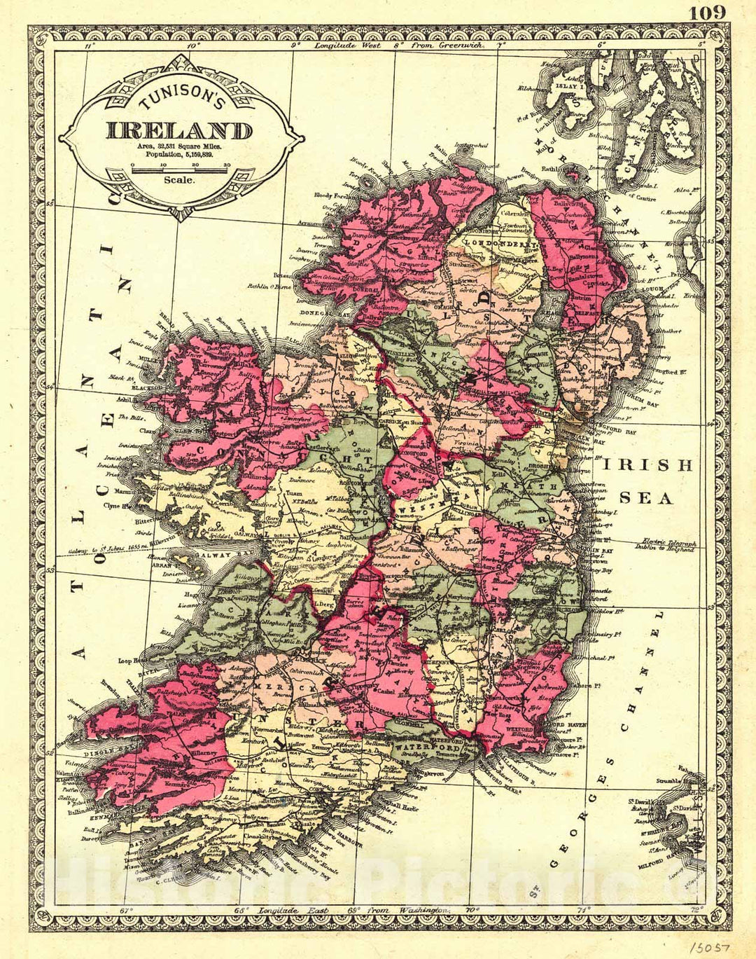 Historic Map : 1885 Ireland : Vintage Wall Art