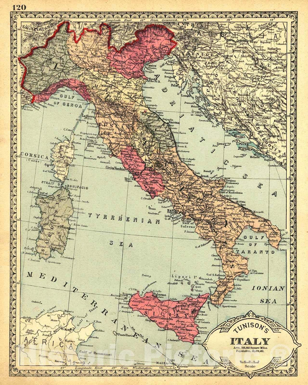 Historic Map : 1885 Italy : Vintage Wall Art