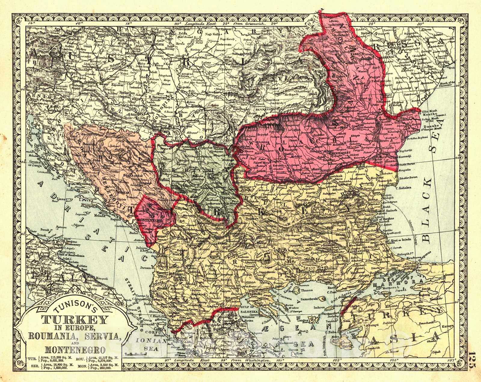 Historic Map : 1885 Turkey in Europe, Romania, Servia, and Montenegro : Vintage Wall Art