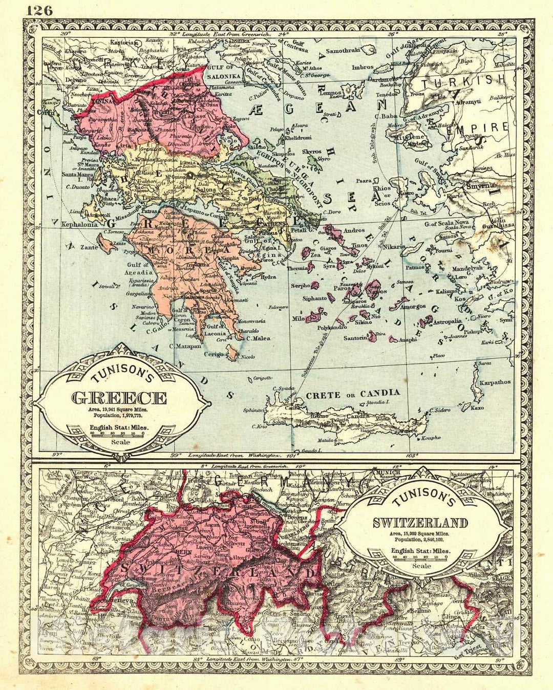 Historic Map : 1885 Greece : Vintage Wall Art