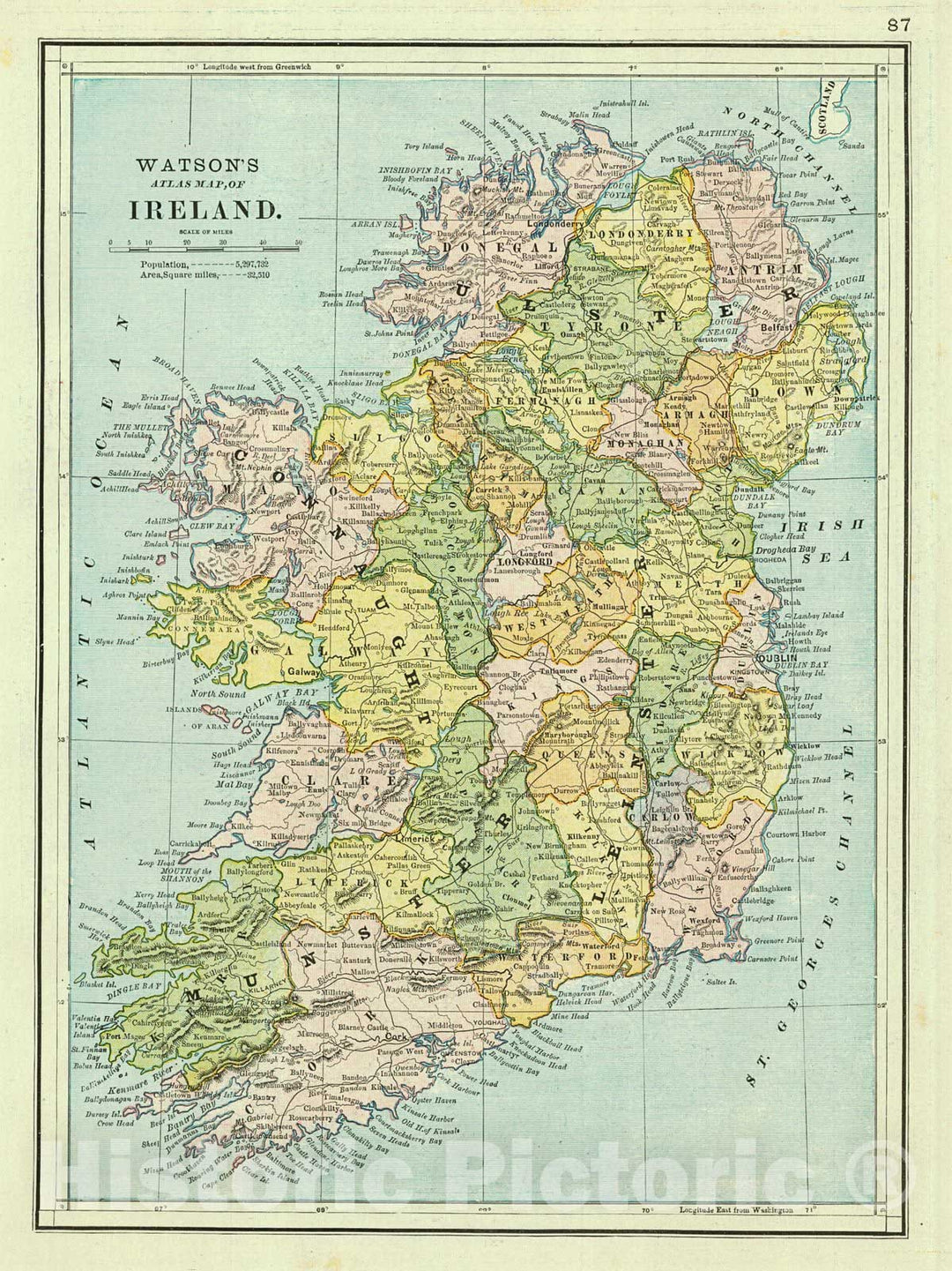 Historic Map : 1885 Ireland : Vintage Wall Art