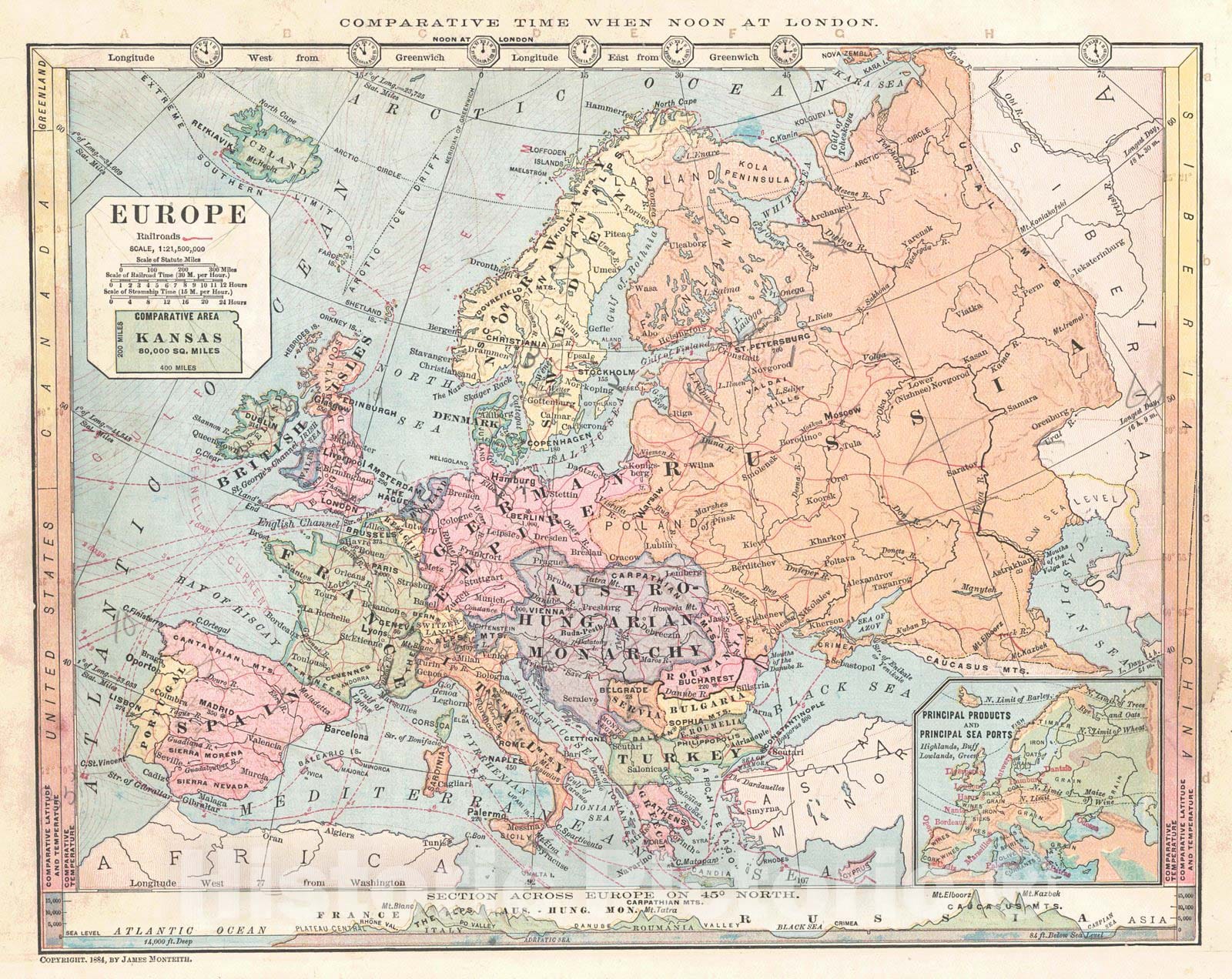 Historic Map : 1886 Europe : Vintage Wall Art