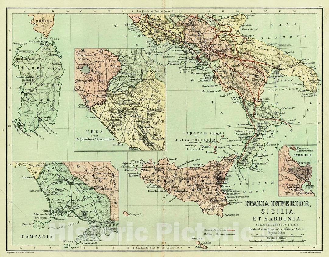 Historic Map : 1886 Italia Inferior, Sicilia, et Sardinia : Vintage Wall Art