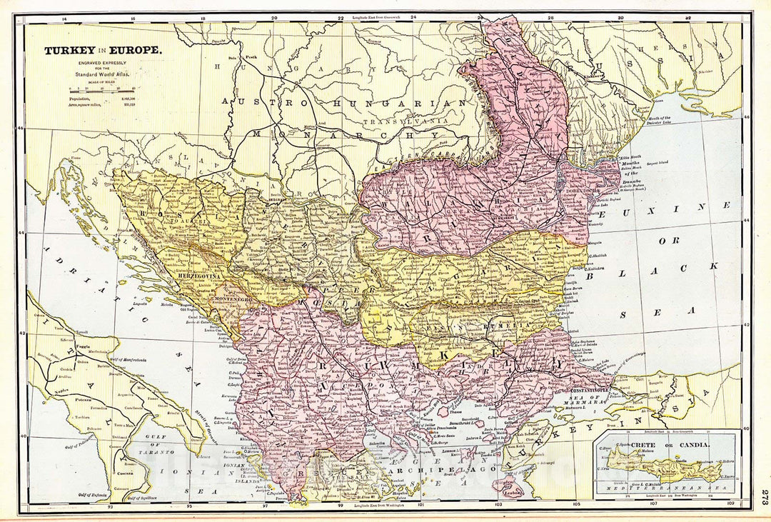 Historic Map : 1887 Turkey in Europe : Vintage Wall Art