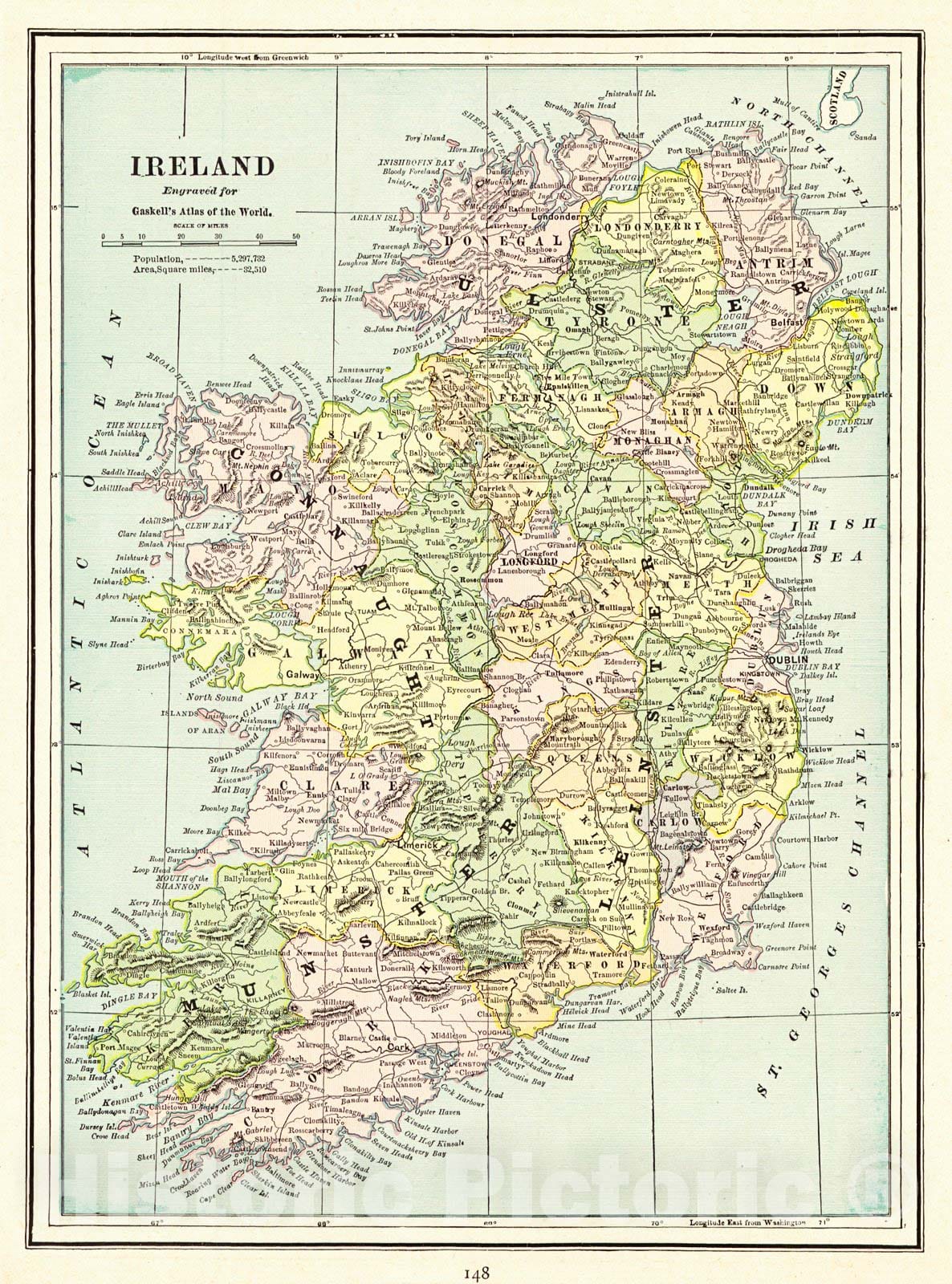 Historic Map : 1887 Ireland : Vintage Wall Art