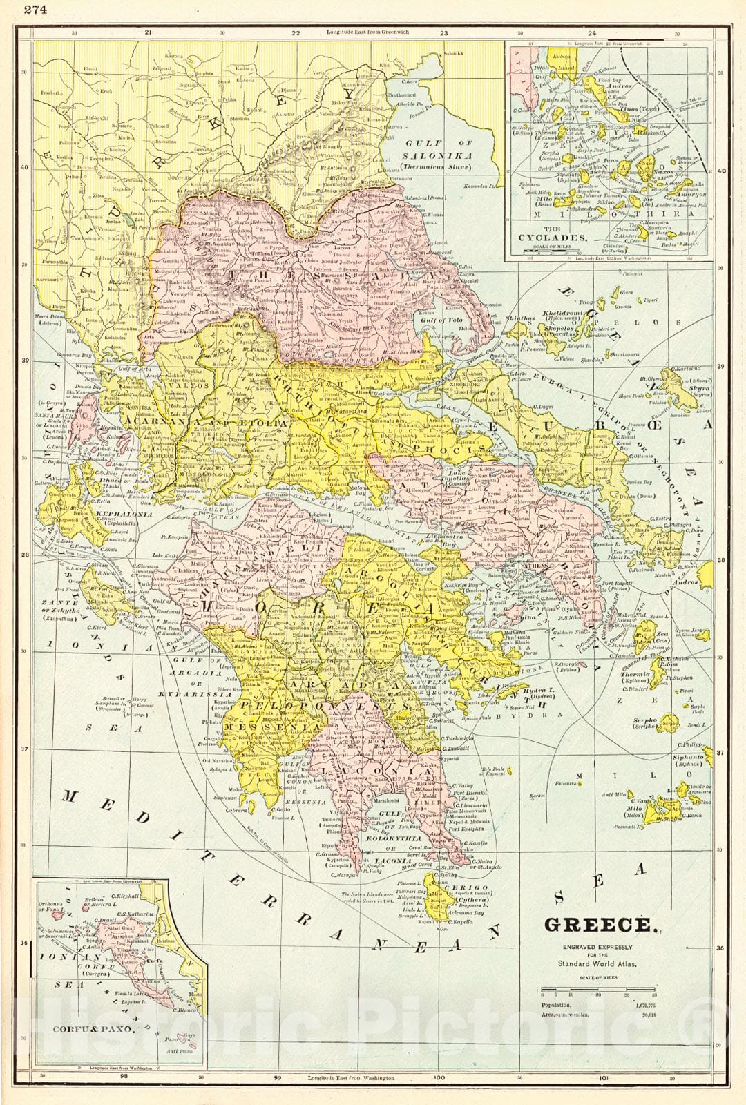 Historic Map : 1887 Greece : Vintage Wall Art