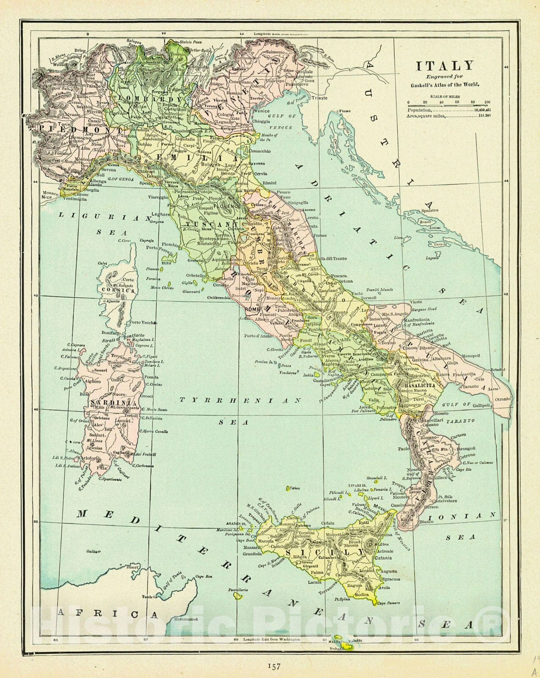 Historic Map : 1887 Italy : Vintage Wall Art