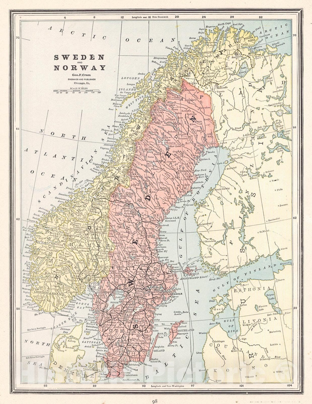 Historic Map : 1887 Sweden and Norway : Vintage Wall Art