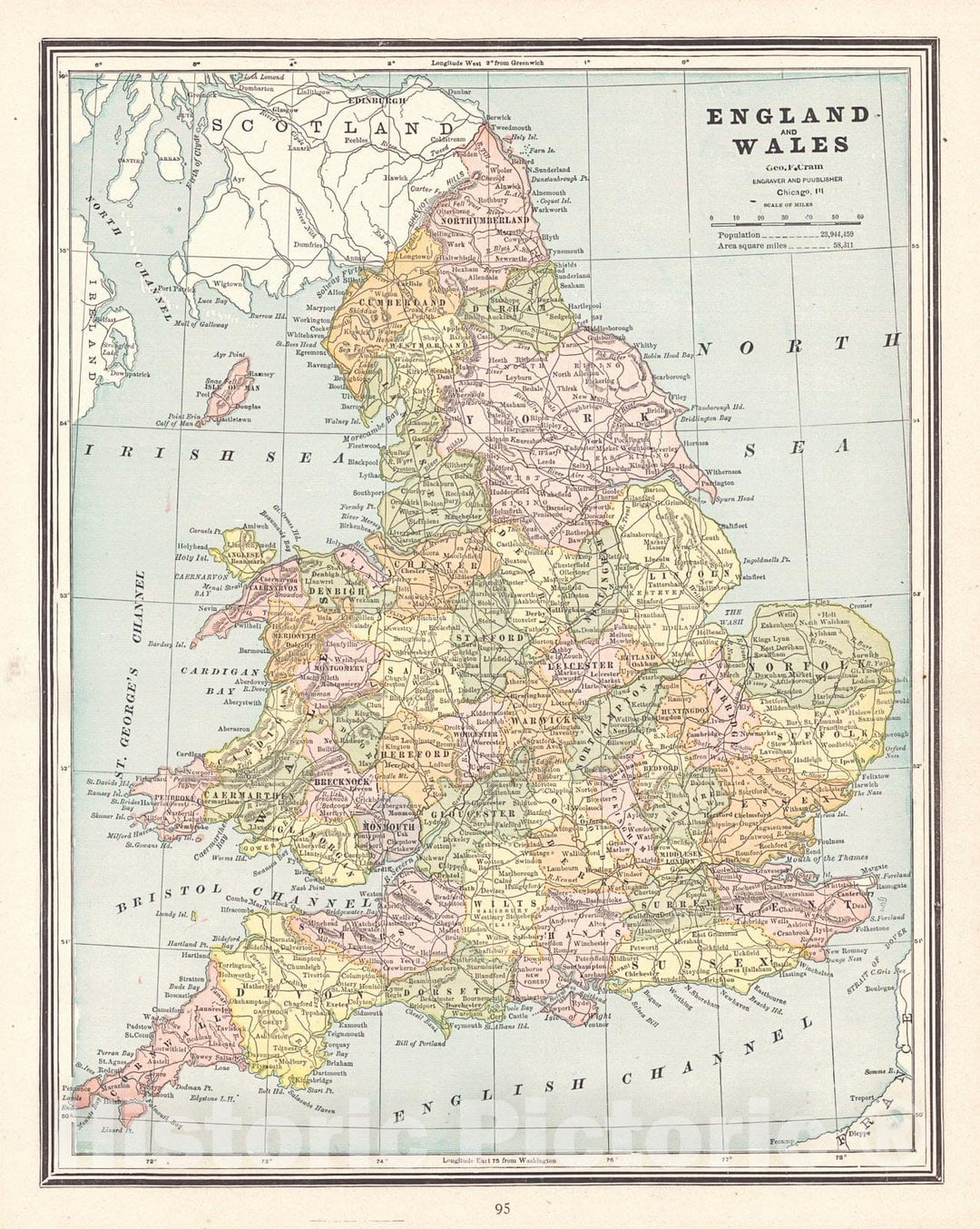 Historic Map : 1887 England and Wales : Vintage Wall Art