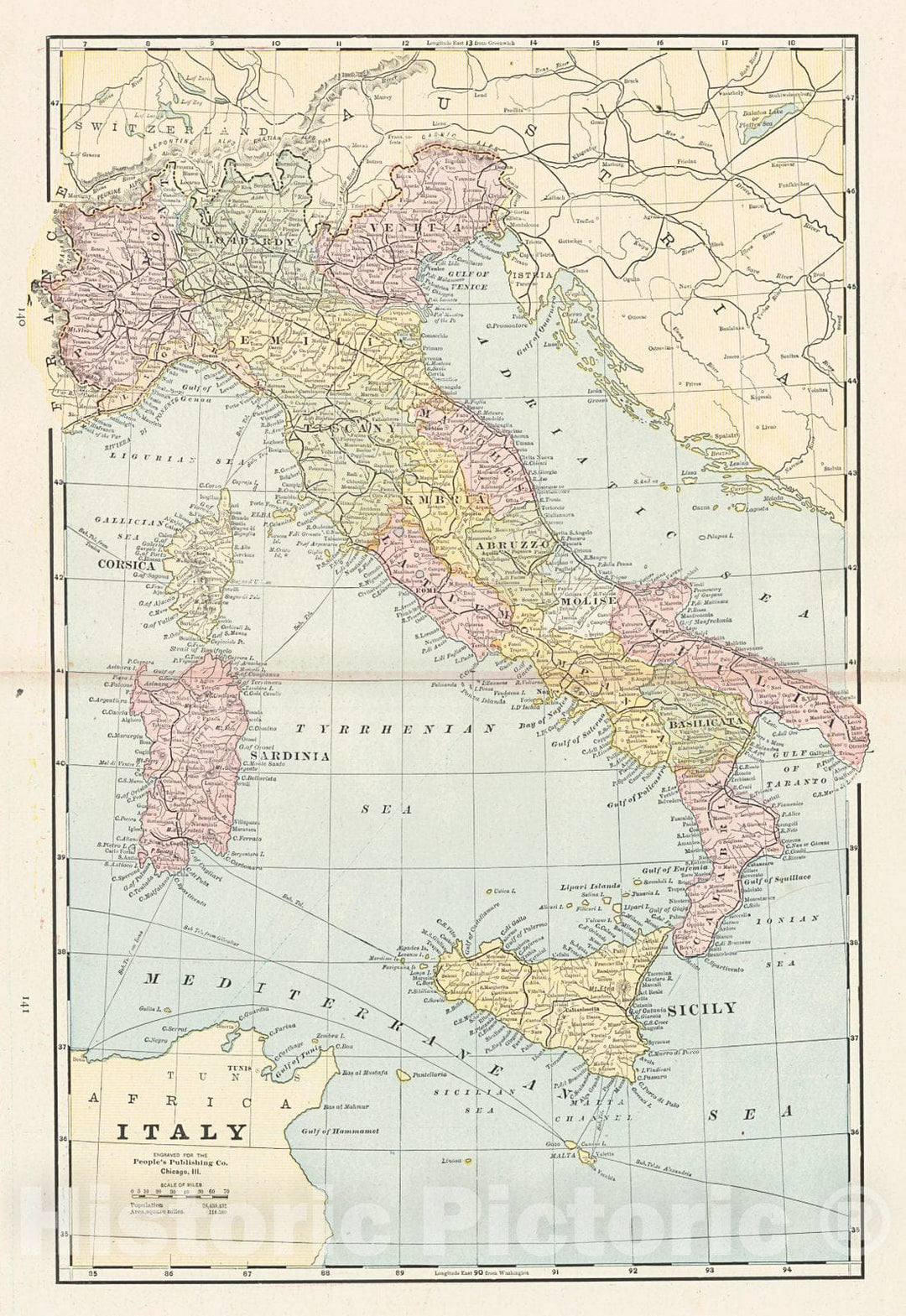 Historic Map : 1888 Italy : Vintage Wall Art