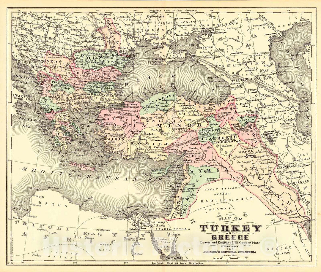 Historic Map : 1889 Map of Turkey and Greece : Vintage Wall Art